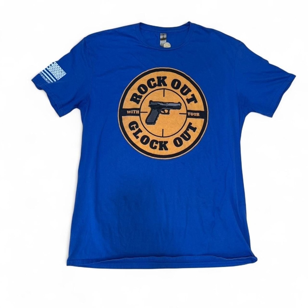 Gildan Rock Out With Your Glock Out Blue Graphic Tee,‎ Men's XL